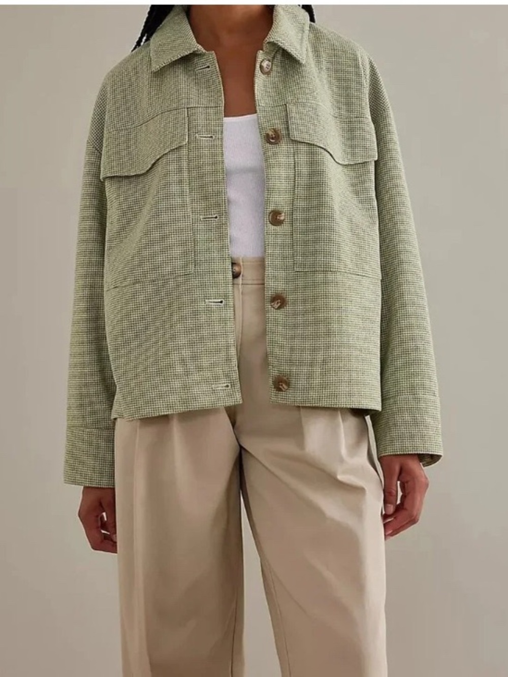 Maeve Anthropologie women’s Light Green Boxy Button-Up Jacket size Large